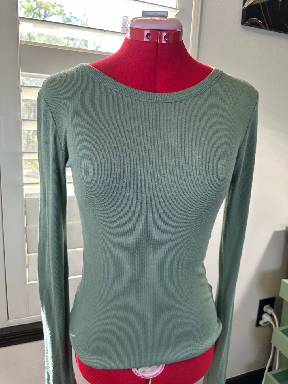 bp Sage Green Ribbed Long Sleeve Crew Top